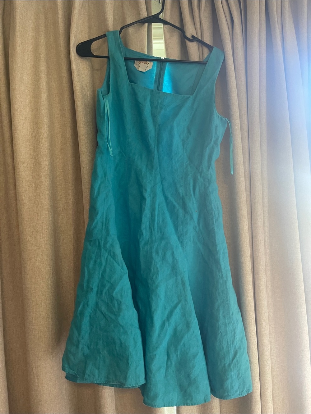 Talbots Turquoise Irish Linen Square-Neck A-Line Women's Dress